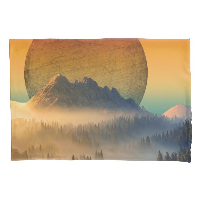 MOUNTAIN DAWN FOREST NATURE SUNSET LANDSCAPE  PILLOWCASE (Front)