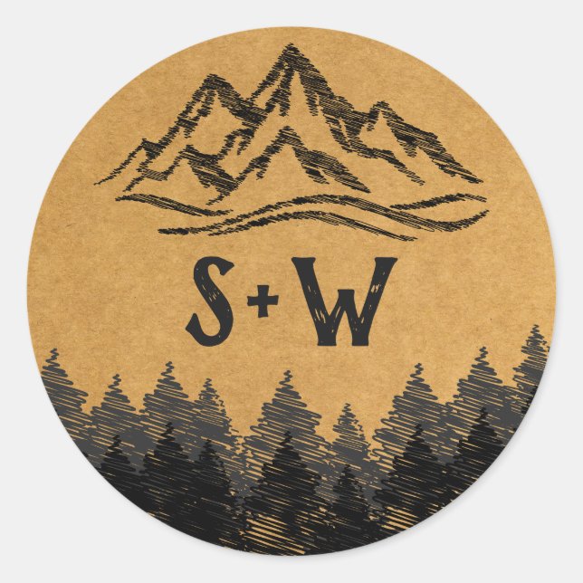 Mountain Destination simple minimal Wedding  Class Classic Round Sticker (Front)