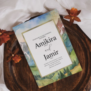 Mountain Dreamy Watercolor Glitter Wedding B Invitation