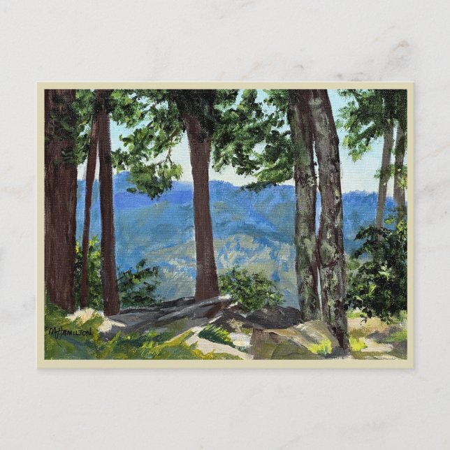 Mountain Edge View Trees Distant Valley Peaks Art Postcard (Front)