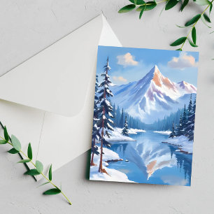 Mountain Escape Winter Snow Watercolor Nature Card