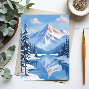 Mountain Escape   Winter Snow Watercolor Nature Postcard