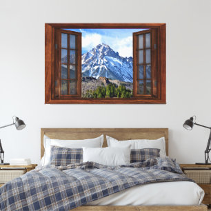 Mountain Fake Window Home Office  Canvas Print