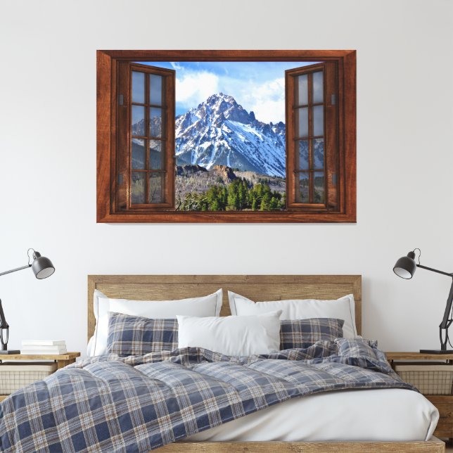Mountain Fake Window Home Office  Canvas Print (Insitu(Bedroom))