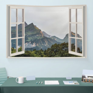 Mountain Fake Window Home Office Wall Decor Banner