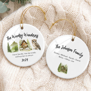Mountain Family Cabin Vacation Group Ceramic Ornament