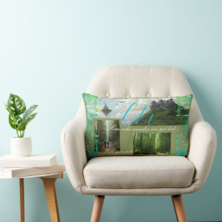 Mountain fantasy art with photo and monogram  lumbar pillow