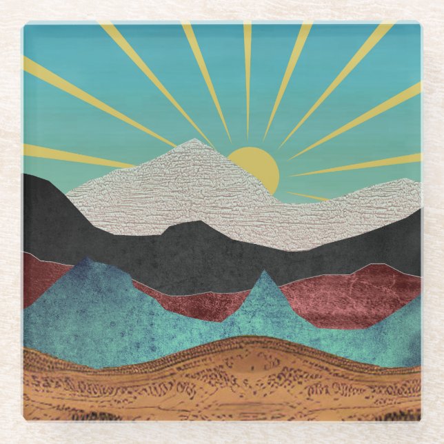 Mountain Fantasy Sunrise Glass Coaster (Front)