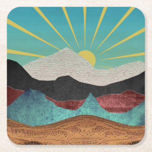 Mountain Fantasy Sunrise Square Paper Coaster