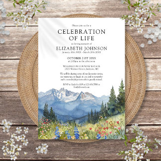 Mountain Floral Celebration Of Life Funeral Invitation