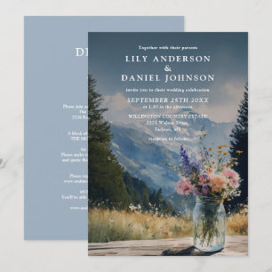 Mountain Floral Mason Jar All In One Wedding Invitation