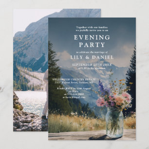 Mountain Floral Mason Jar Photo Evening Party Invitation