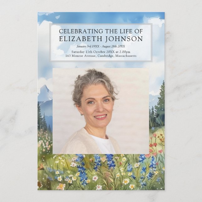 Mountain Floral Memorial Funeral Order Of Service Program (Front)
