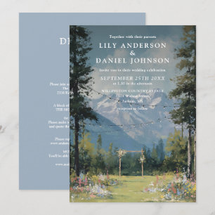 Mountain Floral String Lights Wedding All In One Invitation