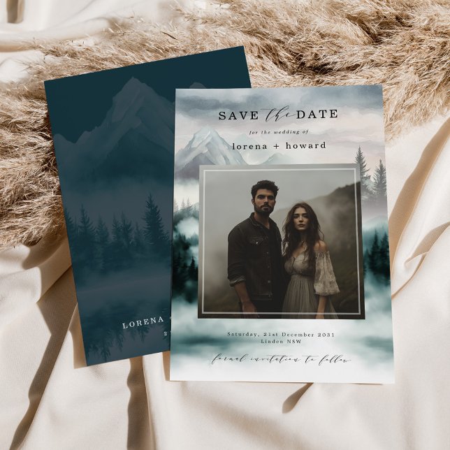 Mountain Fog Pine Forest Save the Date Photo Invitation (Creator Uploaded)