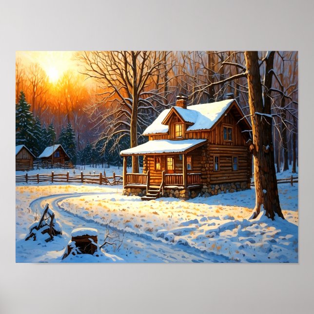 Mountain Forest Cabin Art Poster (Front)