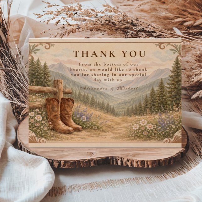 Mountain Forest Cowboy Boots Wedding Thank You Card (Creator Uploaded)
