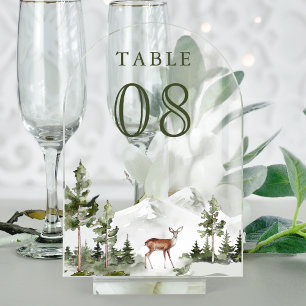 Mountain Forest Deer Wedding Acrylic Table Number