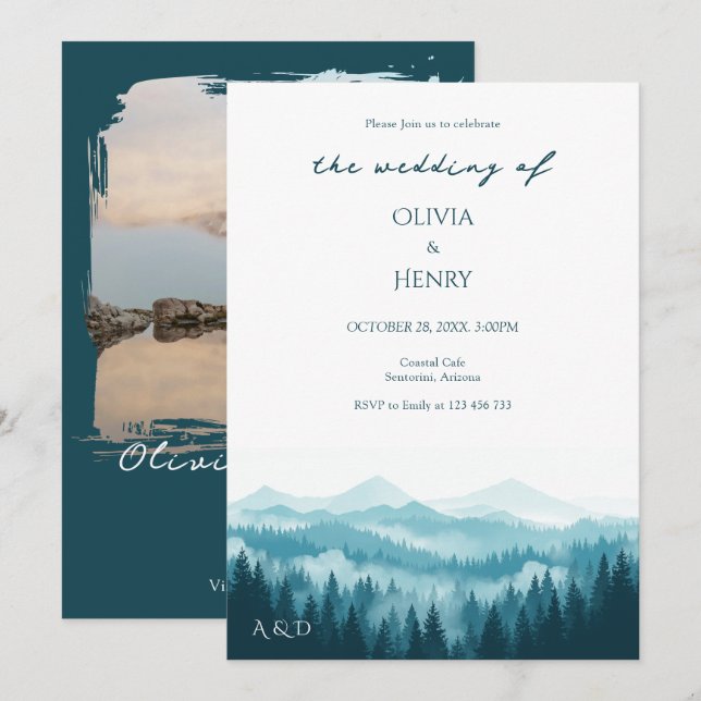 Mountain Forest Destination Wedding Photo QR Code Invitation (Front/Back)