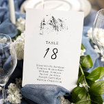 Mountain forest hand drawn guests' names table number<br><div class="desc">Designed to coordinate with our "Mountain Forest Wedding" collection, these rustic wedding table numbers are perfect for any simple and elegant wedding reception. These seating chart cards feature a hand-drawn sketch of a mountain forest view in black and white and are easily customizable with your guests' names by editing the...</div>