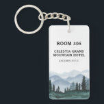 Mountain Forest Hotel or Motel Keychain<br><div class="desc">This Mountain Forest Hotel or Motel Keychain is the perfect accessory for nature-inspired hospitality properties located near mountains, forests, pine woods, or scenic natural landscapes. Thoughtfully designed with both style and functionality in mind, this double-sided keychain features a captivating illustration of a pine tree forest and mountain landscape, evoking the...</div>