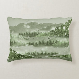 Mountain Forest Lake Landscape Mixed Media Accent Pillow