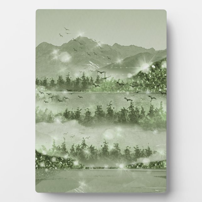 Mountain Forest Lake Landscape Mixed Media Plaque (Front)