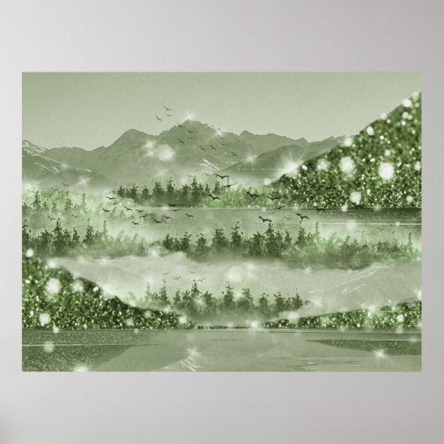 Mountain Forest Lake Landscape Mixed Media Poster (Front)