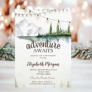 Mountain,Forest,Lake,String Lights Invitation