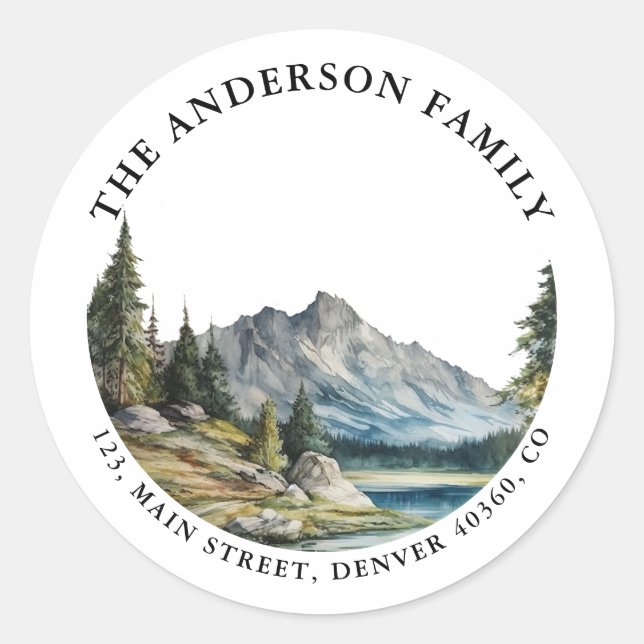 Mountain forest lakeside return address label (Front)