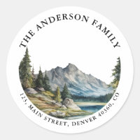 Mountain forest lakeside return address label