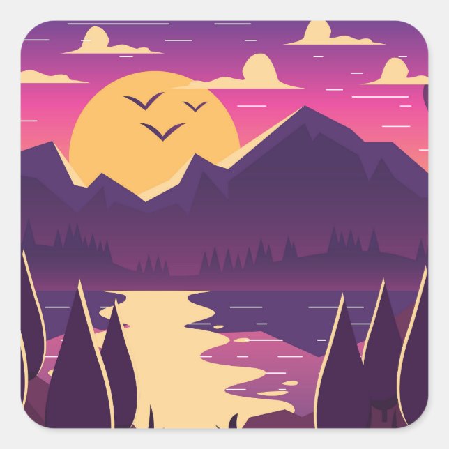 Mountain Forest Landscape Square Sticker (Front)