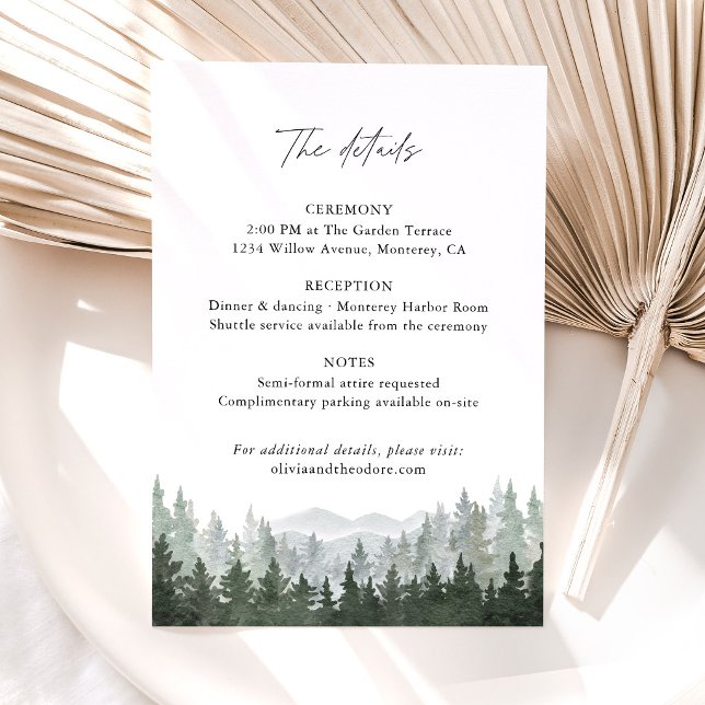 Mountain Forest Pine Wedding Details, Information Enclosure Card (Mountain forest wedding information card sage green pine wedding stationery neutral park hotel card)