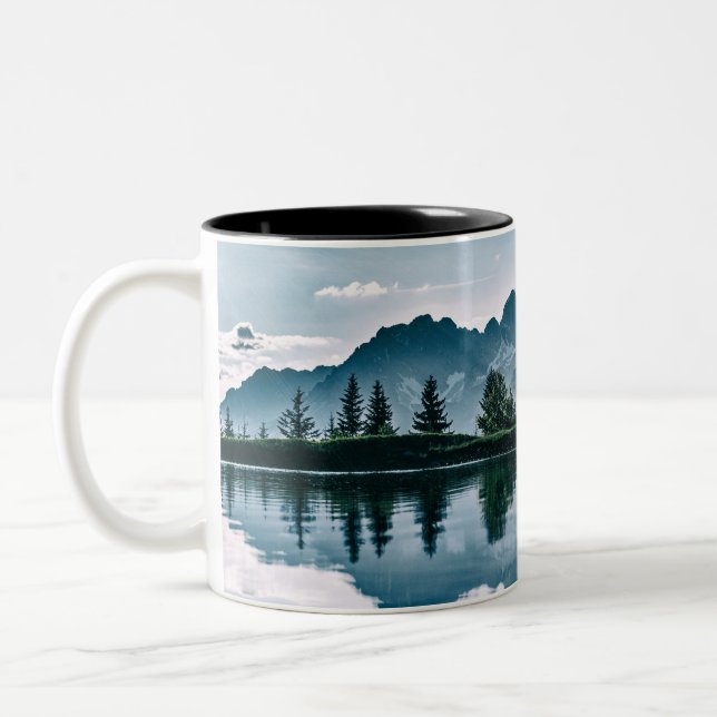 Mountain Forest Reflection Two-Tone Coffee Mug (Left)