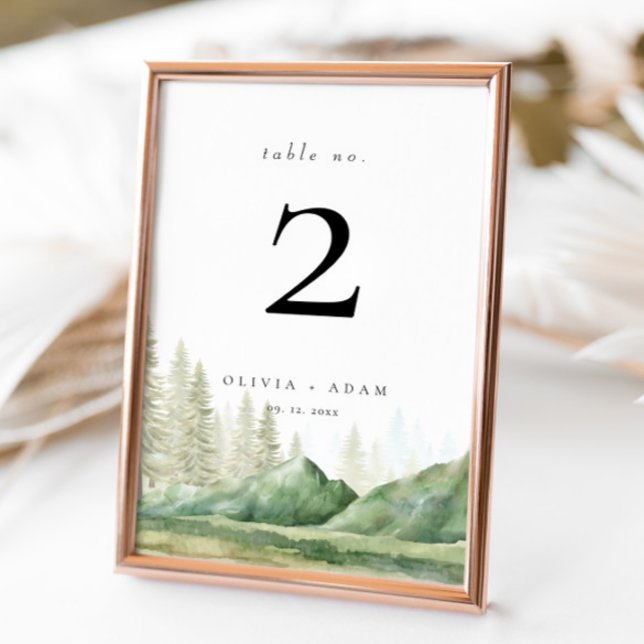 Mountain Forest Rustic Numéro de Mariage Carte de  (Créateur téléchargé)