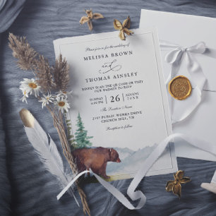 Mountain Forest Rustic Woodland QR Code Wedding Invitation