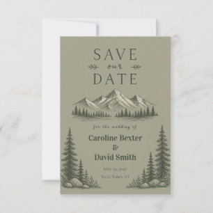 Mountain Forest Sage Green Themed Wedding Save The Date