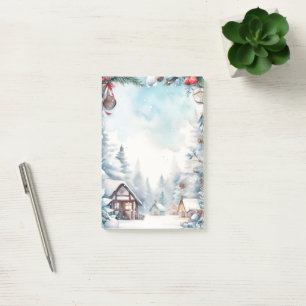 Mountain Forest Snowy Log Cabins Christmas  Post-it Notes