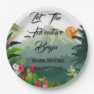 Mountain & Forest Sunset Birthday Invitation Paper Plate