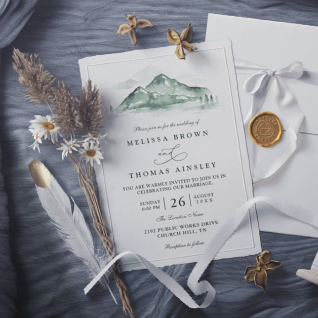 Mountain Forest Trees Pine Rustic Elegant Wedding Invitation (Creator Uploaded)