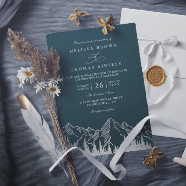 Mountain Forest Trees Pine Rustic Elegant Wedding Invitation (Creator Uploaded)