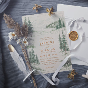 Mountain Forest Trees Pine Rustic QR Code Wedding Invitation