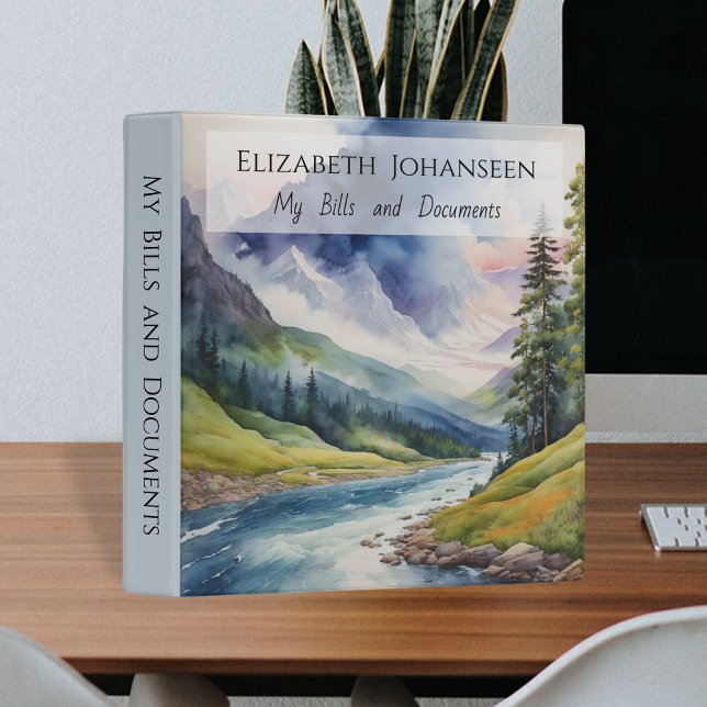 Mountain Forest Trees River Watercolor Wilderness Binder (Creator Uploaded)