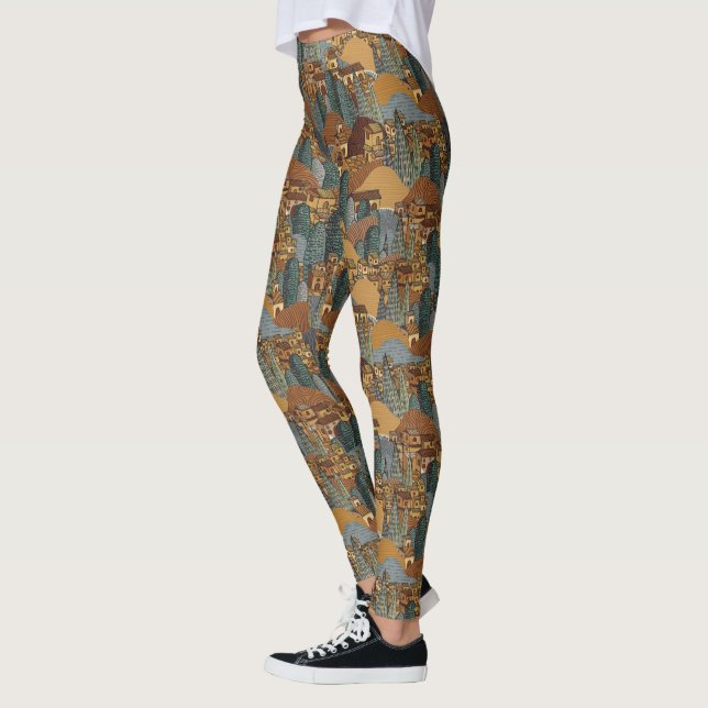 Mountain Forest Village Day Trip Hiking Leggings (Left)