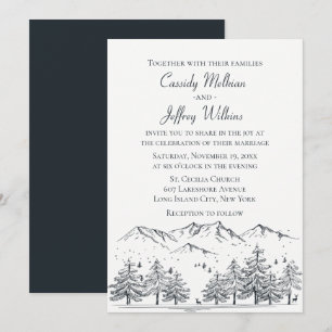 Mountain Forest Wedding Black White Country Rustic Invitation