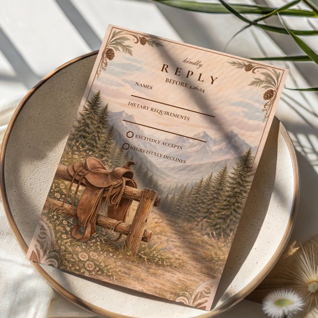 Mountain Forest Western Saddle Wedding RSVP Card (Creator Uploaded)