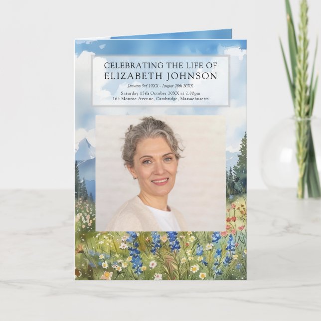 Mountain Funeral Memorial Order Of Service Folded  Program (Front)