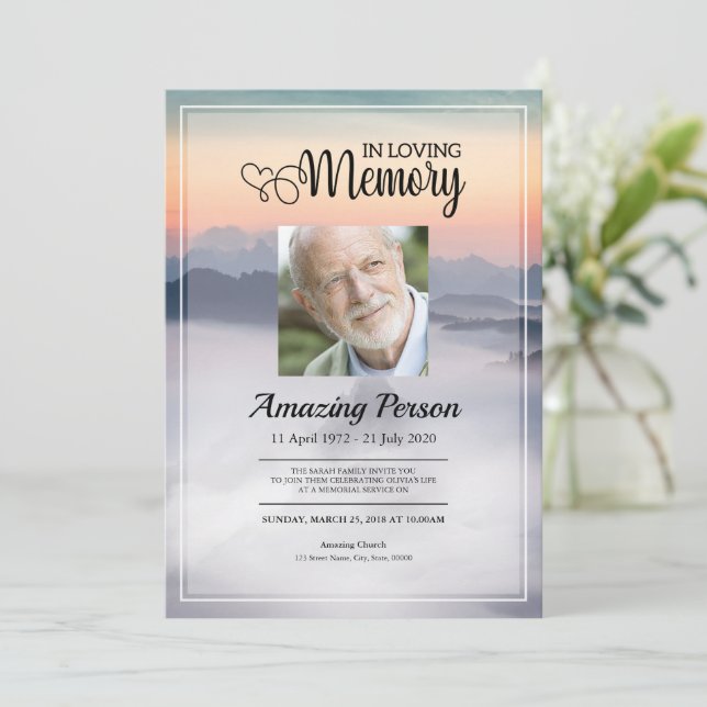 Mountain Funeral order of service Invitation (Standing Front)