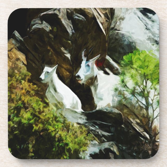 Mountain Goat and Baby Abstract Coaster (Front)