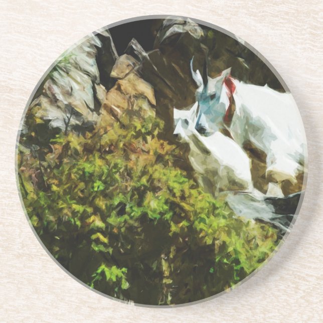 Mountain Goat and Baby Abstract Impressionism Coaster (Front)